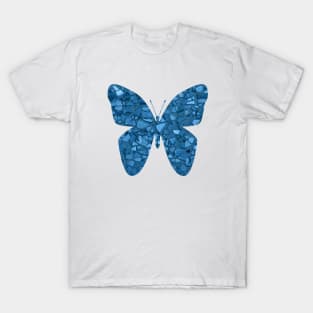 Blue butterfly. The effect of broken glass, mosaic. T-Shirt